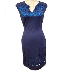 Laundry by Shelli Segal Sleeveless Sheath laser cutout Dress Navy blue size 2